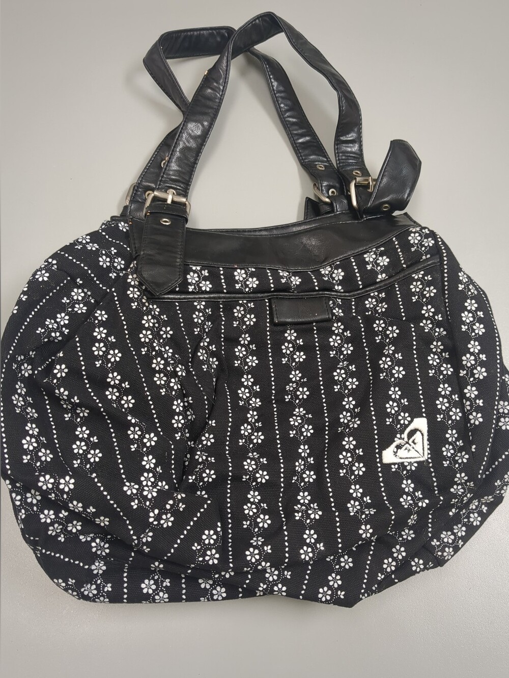 Vintage Y2K Roxy Shoulder Bag Black Floral Flower Canvas Purse